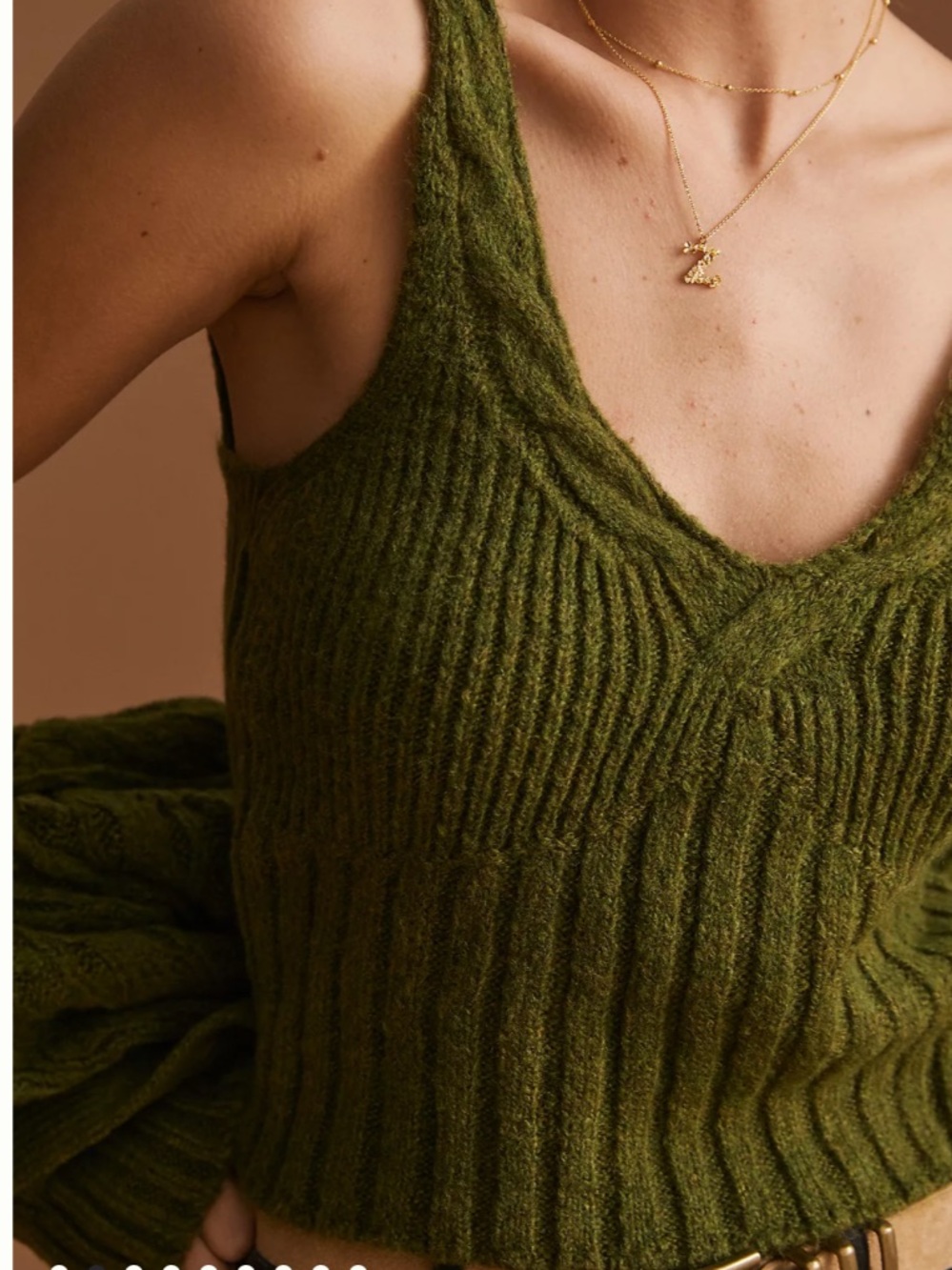 Anthropologie Rib Knit Crop Tank Top Green Sweater Size Medium - Picture 8 of 16